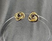 14K Love Knot Studs, CLIP-ON, Estate Yellow Gold, 1/2", Vintage Marriage Knot