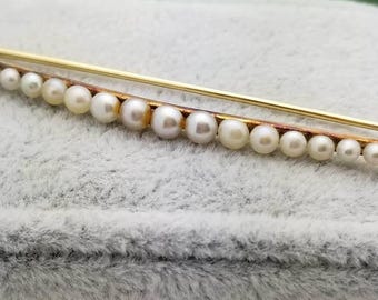 14K Gold Graduated Mississippi Pearl Bar Pin-Estate 1920s-Natural Freshwater Pearls, Rare Seed Pearl Size