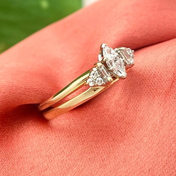 14K Gold Marquise Diamond Estate Bridal Set-Ring … - image 4