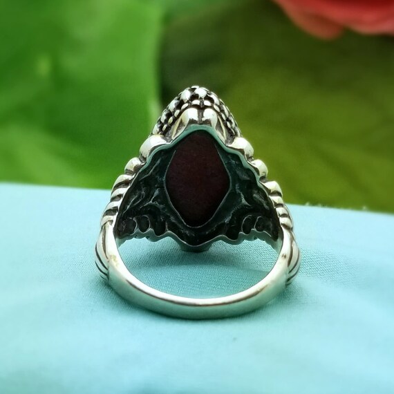 Silver Chinese Red Coral Filigree Ring-925-Sterli… - image 7