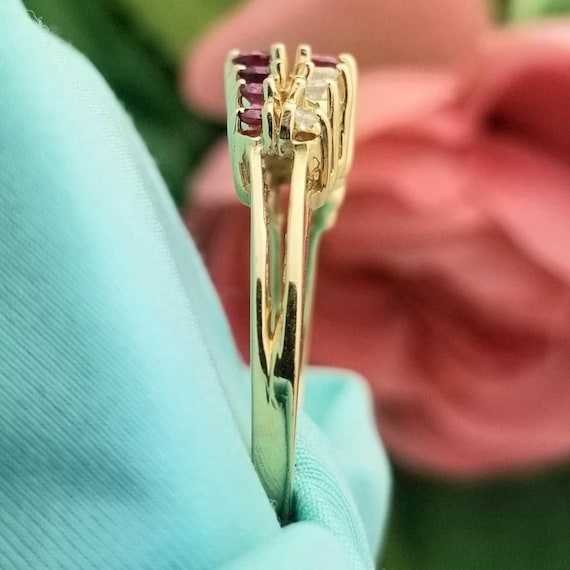 14K Yellow Gold Ruby Diamond Ring - Double Row Sp… - image 5