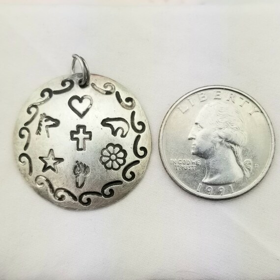 Sterling Silver Pendant with Symbols-1" -Vintage-… - image 6