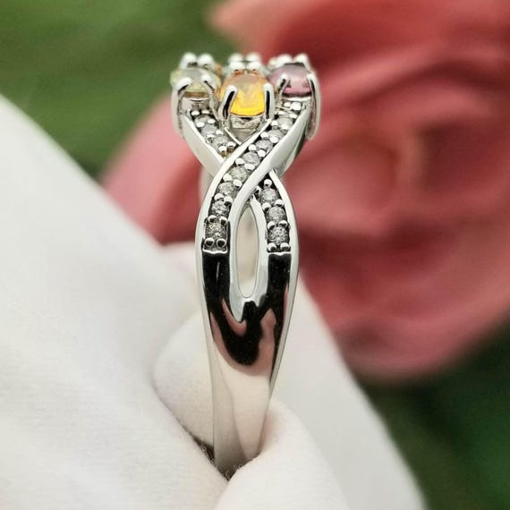 Silver Multi-Gemstone Cluster Crossover Ring-Ster… - image 5