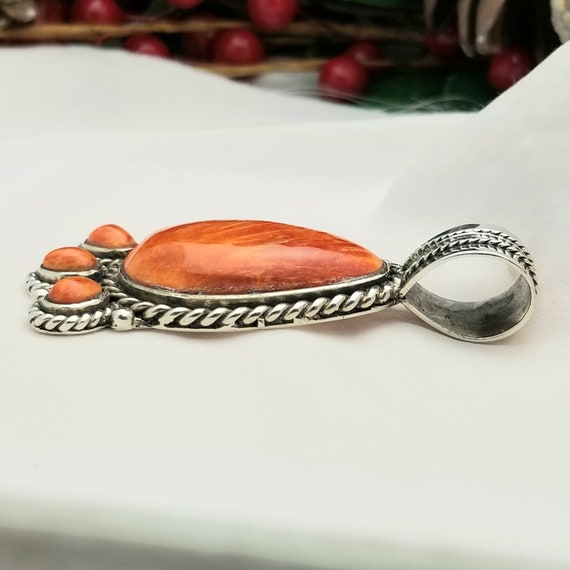Silver and Vibrant Orange Coral Necklace Pendant-… - image 4