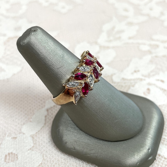 Vermeil Simulant Ruby and Diamond Ring, Estate, G… - image 10