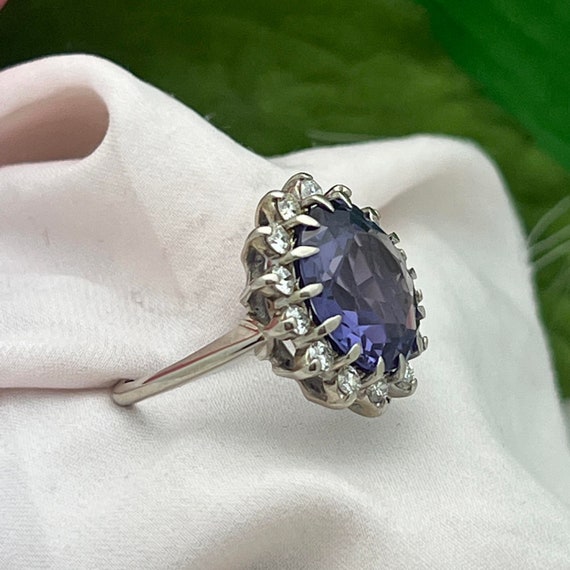 Vintage 14K Gold & Synthetic Alexandrite Diamond … - image 4