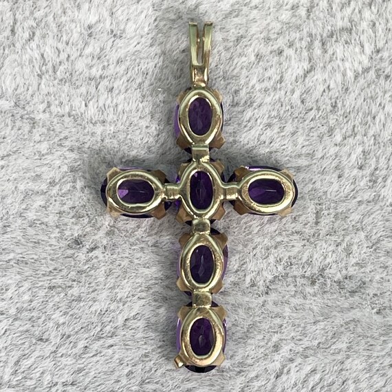 10K Yellow Gold and Amethyst Cross, 6 Oval Natura… - image 3