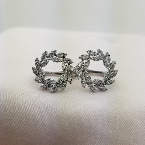 14K White Gold Wreath Diamond Earrings, .75TCW, P… - image 3