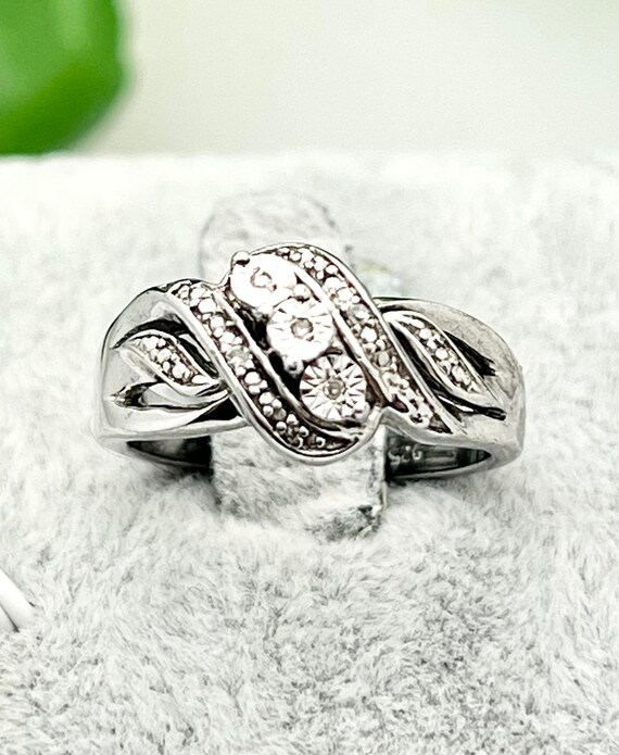 Silver Diamond Accent Ring- Three Stone- .05tcw- … - image 7