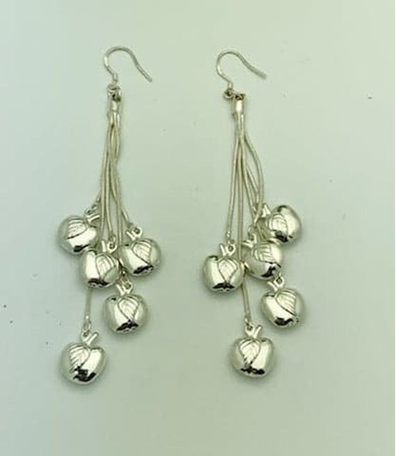 Sterling Silver Apple Dangle Earrings- Vintage, E… - image 6