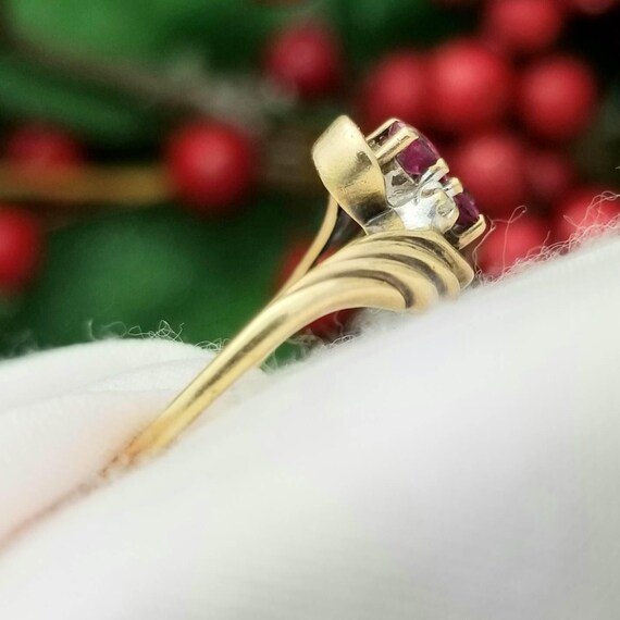 10K Round Ruby and Diamond Bypass Ring-Yellow Gol… - image 5