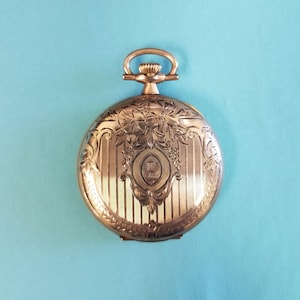 Vintage Gold Elgin Pocket Watch, Engraved 1925, Fahys Montauk, 111893, Detailed Gold Case