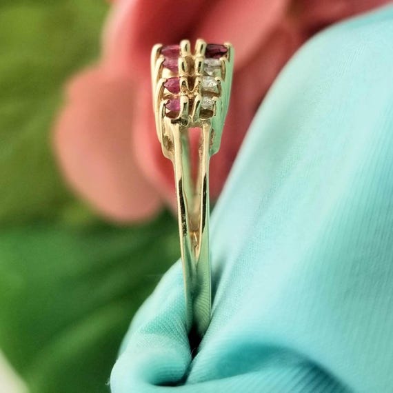 14K Yellow Gold Ruby Diamond Ring - Double Row Sp… - image 6