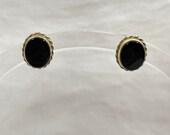 Vintage Avon Onyx Stud Earrings, Gold Filled, Estate Studs, 1/2" Long