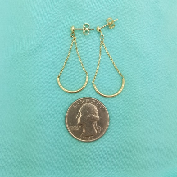 14K Gold Half-Moon Chain Dangle Earrings, Swing a… - image 3