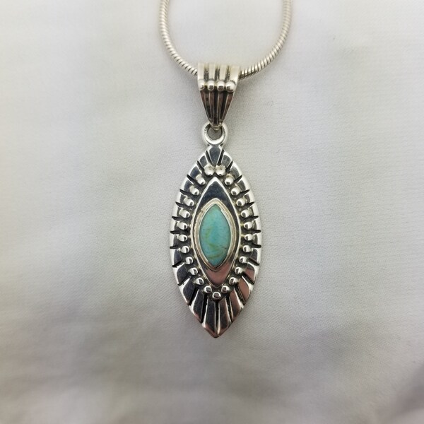 Silver Turquoise Pendant- 22" Paolo Romeo Chain- Vintage -Southwestern- Long