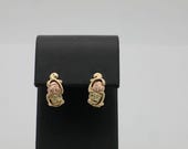 Vintage 1990’s 14K Yellow and Rose Gold Leaf J Shape Earrings - .50” Long