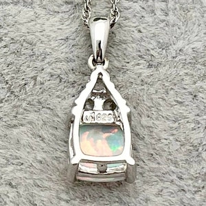 Silver Simulated Opal & CZ Pendant Vintage 18 Chain Cushion Opal-1.24tcw image 5