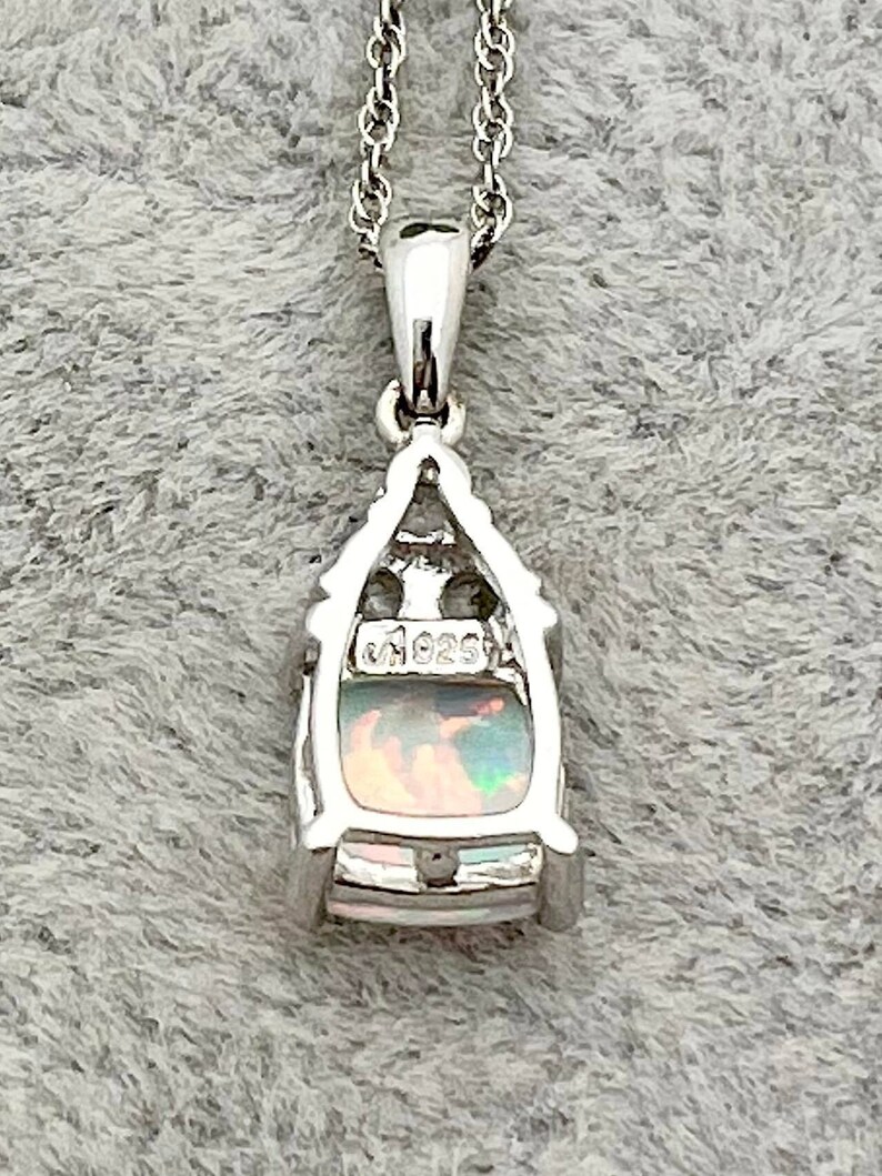 Silver Simulated Opal & CZ Pendant Vintage 18 Chain Cushion Opal-1.24tcw image 5