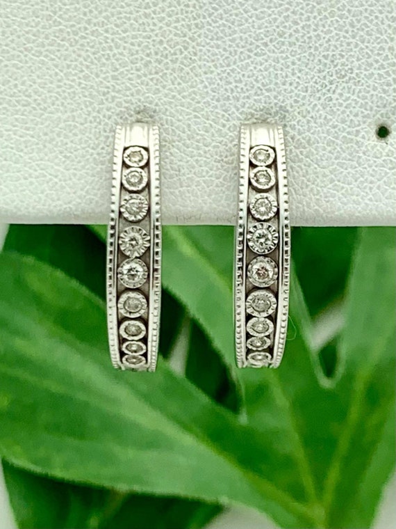 Indian Sterling & CZ Milgrain Hoop Earrings- Vinta