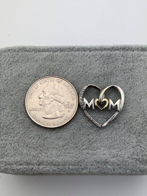 Sterling & 14K Gold Diamond "Mom" Heart Pendant- … - image 4