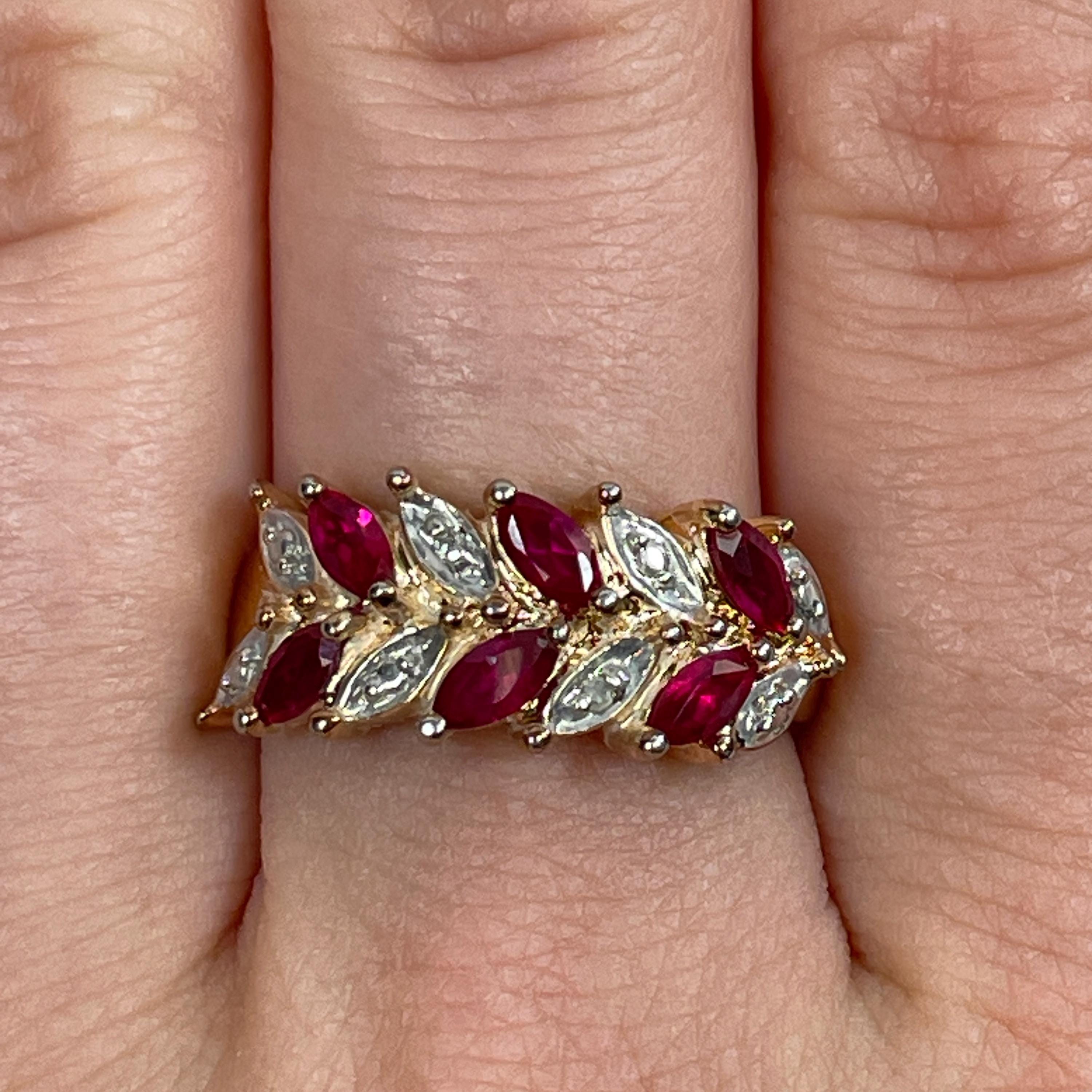 Ruby Simulant Vermeil Simulant Ruby and Diamond Ring, Estate, Gold Plated Sterling ...