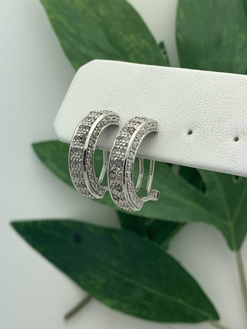 Sterling Silver CZ Huggie Earrings- shops Vintage, Estate- 0.8
