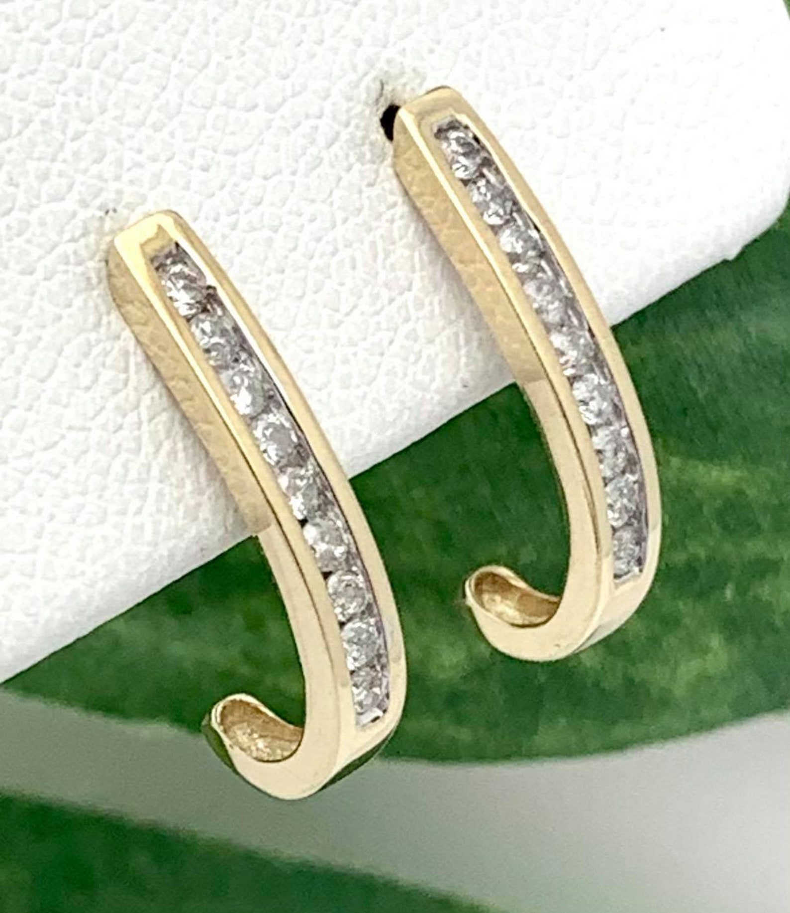 10K Gold Diamond Bar Earrings .27tcw Vintage Estate 1990s Etsy
