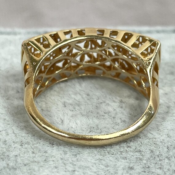 18K Yellow Gold Ring, Floral and Geometric Design… - image 4