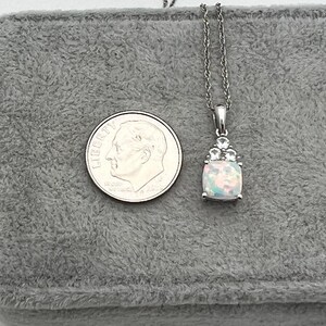 Silver Simulated Opal & CZ Pendant Vintage 18 Chain Cushion Opal-1.24tcw image 4