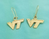 Vintage 14K Gold Virginia Tech University Logo Drop Earrings-Estate-Dangle