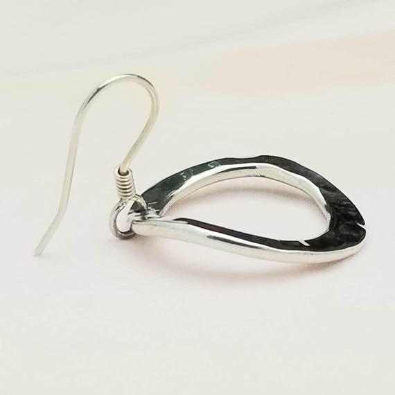 Silver Open Circle Dangle Earrings-Hammered Finis… - image 4