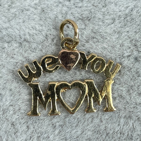 14K Gold "We Love You Mom" Vintage Pendant, Estate Yellow and Rose Gold