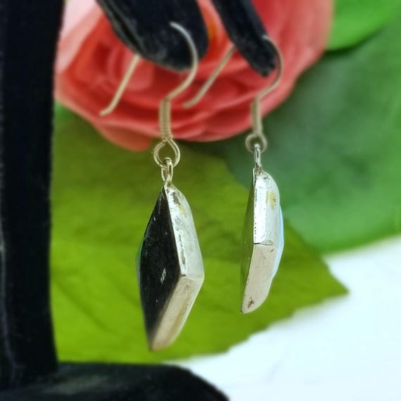 Silver Diamond Shape Turquoise Dangle Earrings-St… - image 3