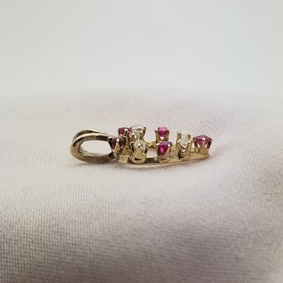 10K Yellow Gold, Dainty Ruby and Diamond Heart Pe… - image 5