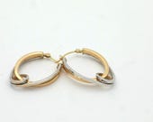 Vintage 1990’s 14K Yellow & White Gold Elongated Hoop Earrings – 1” Long