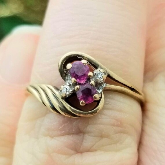 10K Round Ruby and Diamond Bypass Ring-Yellow Gol… - image 2