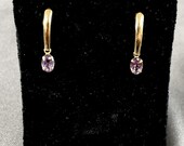 14K Amethyst Dangle Earrings, Vintage, Estate Yellow Gold, 3/4 Long, 0.60 TCW, Vintage, February Birthstone