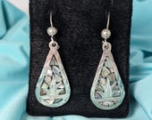 Vintage Mexican Mother of Pearl Inlay Teardrop Earrings-2.13” Long