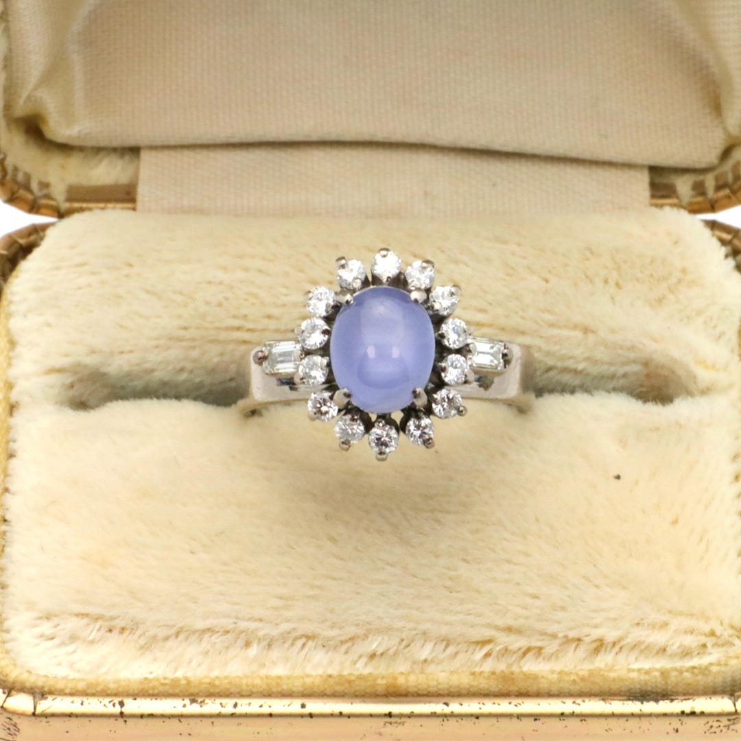 18Ｋ　Vintage　スターサファイアリング 18K White Gold 1ct Star Sapphire and Diamond Ring