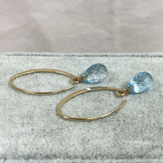 14K Blue Topaz Dangle Earrings, Vintage, Checkerb… - image 2