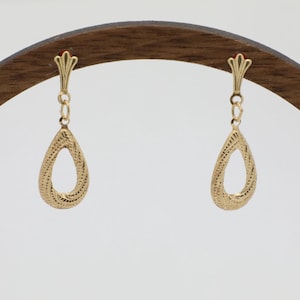 Vintage 2000’s 14K Yellow Gold Pear-Shaped Dangle Earrings, Rope Design
