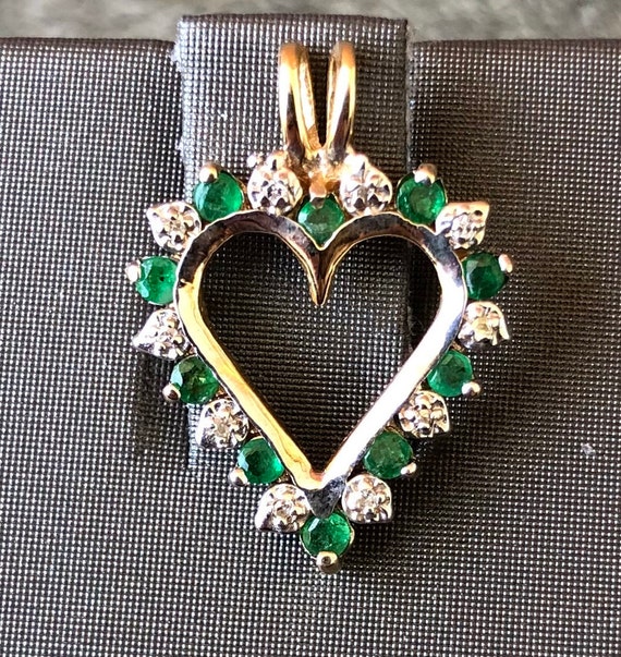 SS Emerald Diamond Estate Pendant,Heart Charm, Ste