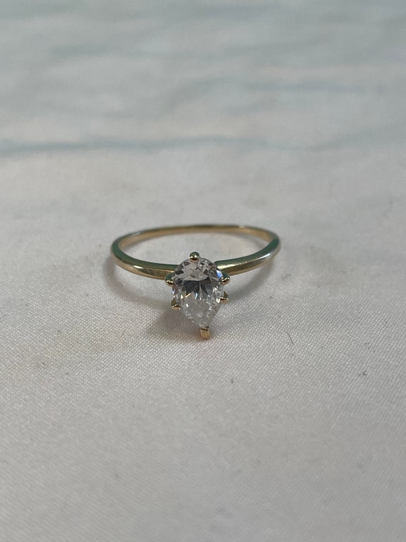 14K Gold and Solitaire CZ, Pear Shaped Engagement… - image 2