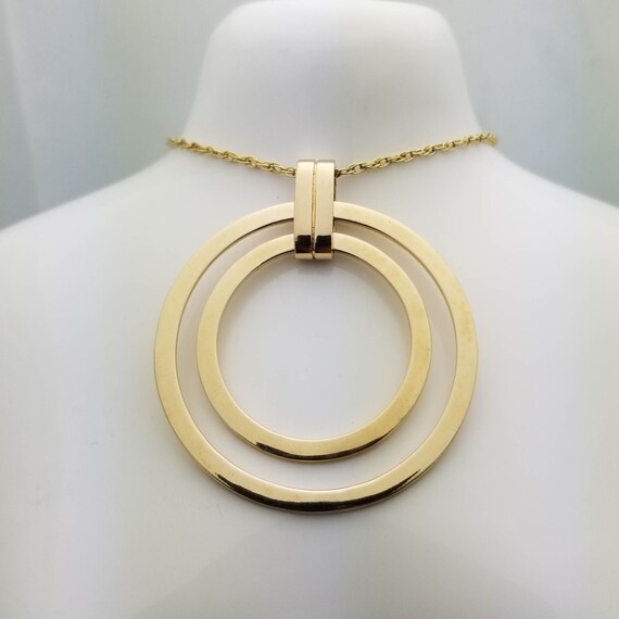 Vintage Yellow Gold Plated Double Circle Necklace… - image 1