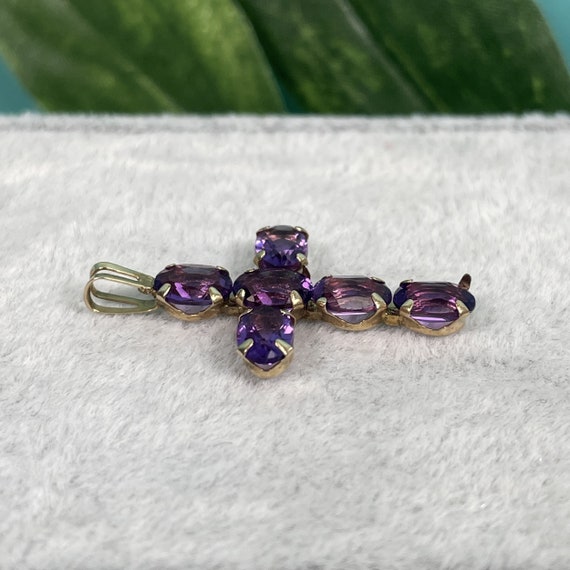 10K Yellow Gold and Amethyst Cross, 6 Oval Natura… - image 4