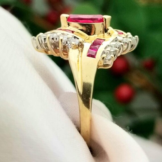 10K Ruby& Cubic Zirconia Cluster Ring-Yellow Gold… - image 5