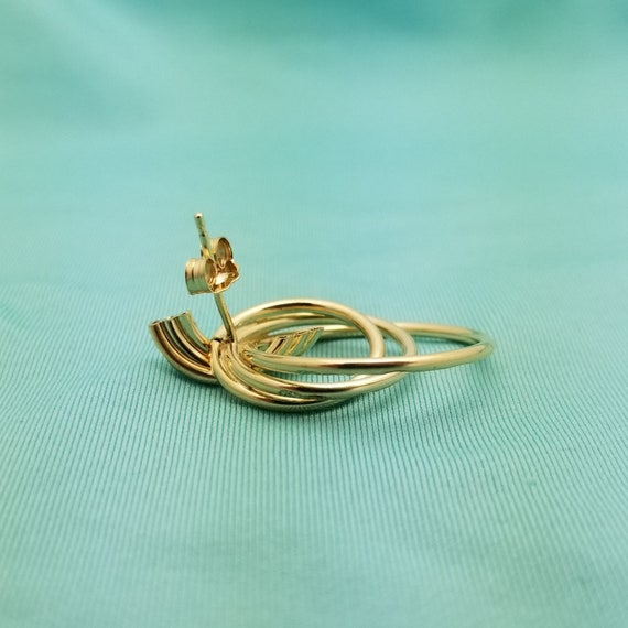 14K Gold, Diamond Cut Hammered Look Loop Earrings… - image 7