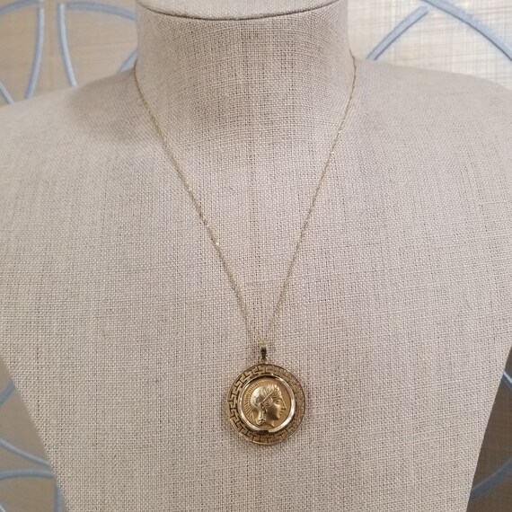 14K Gold Greek Key Medallion, Double Sided Satyr … - image 3