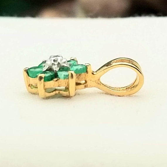 14K Dainty Round Synthetic Emerald and CZ Flower … - image 4